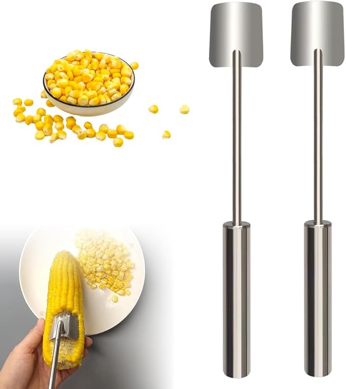 Corn Peeler for Corn on The Cob Stripper Tool, 2025 New Long Handle Stainless Steel Corn Stripper Tool, Quick Corn Kernel Remover Tools for Kitchen Use (2PCS)