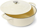 Sur La Table 7-Qt Enameled Cast Iron Dutch Oven – With Lid for Braising, Baking & Deep Frying, Induction Compatible, Oven to 500°F, Seals in Moisture for Flavorful Results, Almond
