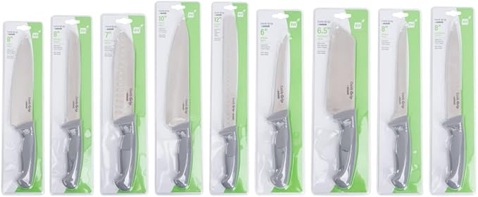 Restaurantware Comfy Grip 9-Piece Knife Set 1 Sharp Knife Set - Ergonomic Handle Non-Slip Grip Gray Stainless Steel Kitchen Knife Set Dishwashable Chop Slice Or Dice Ingredients