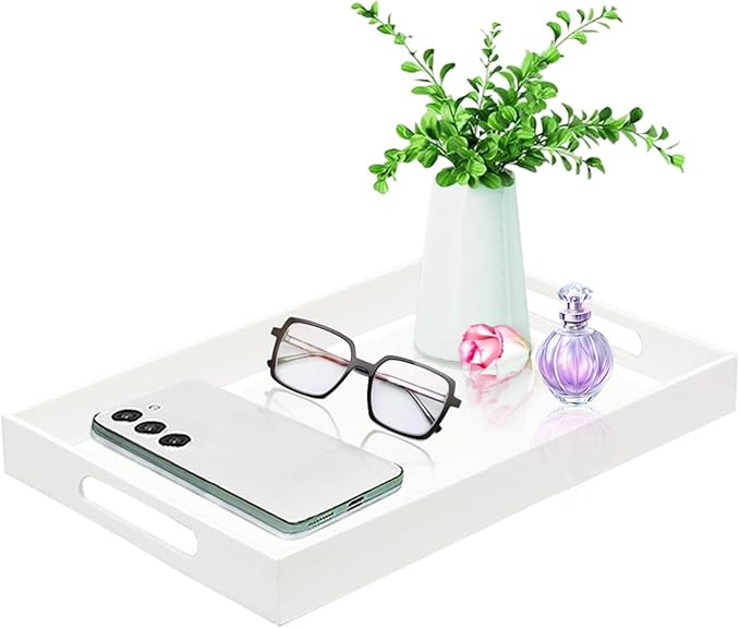 SetGame Acrylic Serving Tray with Handles, Bathroom Desktop Decorative Storage Arylic Trays, Simple Vanity Tray Food Tea Fruit Dinner Snack Tray for Bar Kitchen Party