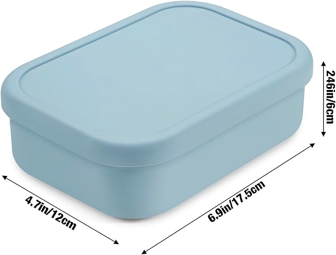 PandaEar Silicone Bento Lunch Box for Toddlers Kids, 3 Compartments, Leak-Proof & BPA-Free Lunch Container, Microwave & Dishwasher Safe (Blue)