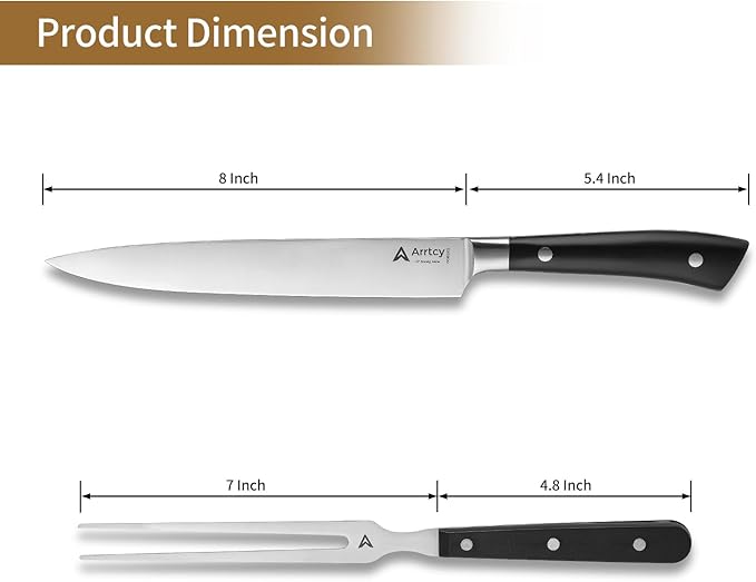 Turkey Carving Set,Full Tang Ergonomic Handle Carving Knife and Fork,German Stainless Steel Kitchen Tools for Turkey, Ham, BBQ,Includes Carving Fork & Knife with Gift Box