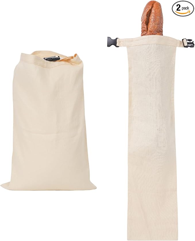 2 Pack 100% Linen Bread Bags for Homemade Bread Sourdough 13 x 19.6 Inch Reusable Bread Storage Bag 7.8 x 28.7 Inch for large Baguette (Light Apricot)