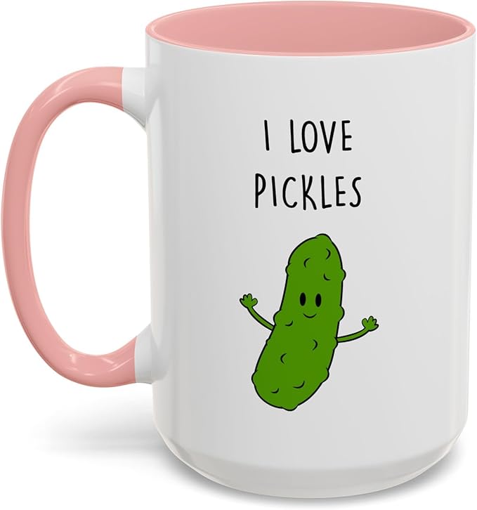 Cute Pickle Lovers Coffee Mug - I Love Pickles, Black Accent Mug, Funny Gift for Veggies Fans, Kitchen Decor, Unique Ceramic