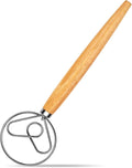 Danish Dough Whisk Stainless Steel Hook Dutch Bread Mixer for Sourdough Baking Hand Tool with Wooden Handle Making Blending Pastry Pizza Dough
