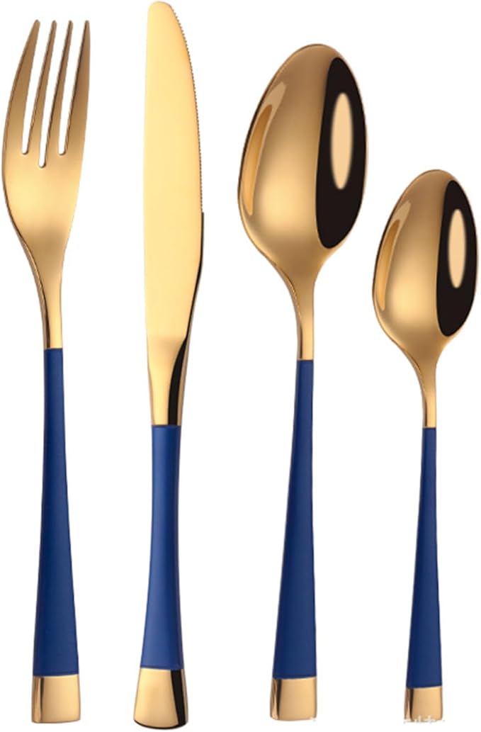 Blue-Gold Silverware ZILNEHZ Flatware Set for 6 Stainless Steel Cutlery Set Elegance Luxury Tableware Set Forks and Spoons Utensil Sets for Home Restaurant Dishwasher Safe