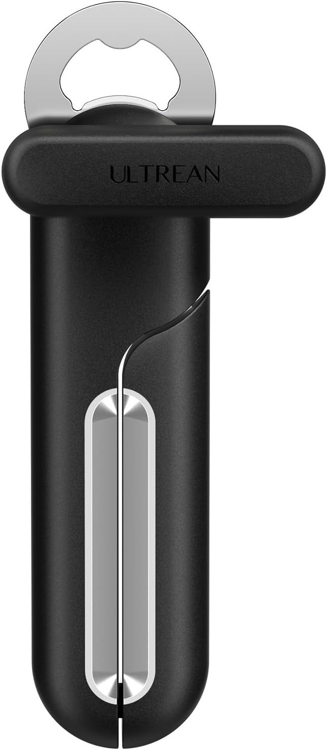 Ultrean Manual Bottle Opener Can Opener, Heavy-Duty Stainless Steel Manual Handheld Can Opener with Smooth Edge, Ergonomic Thick Handle, Rust Proof, Oversized Easy Turn Knob-Black