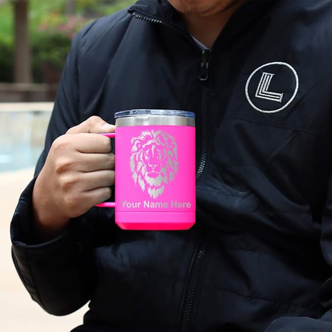 LaserGram 15oz Vacuum Insulated Coffee Mug, Tiki Statue, Personalized Engraving Included (Pink)