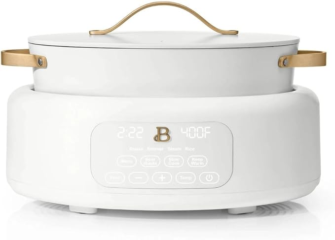 Beautiful 10-in-1 Electric Multi-Cooker, 6QT, – 7 Presets, Oven-Safe (White Icing)