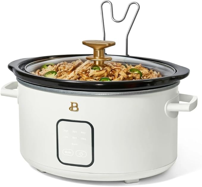 Beautiful 4-Quart Slow Cooker with Touch-Activated Display, Programmable Digital Controls, Removable Non-Stick Pot, Keep Warm Function, by Drew Barrymore (White Icing)