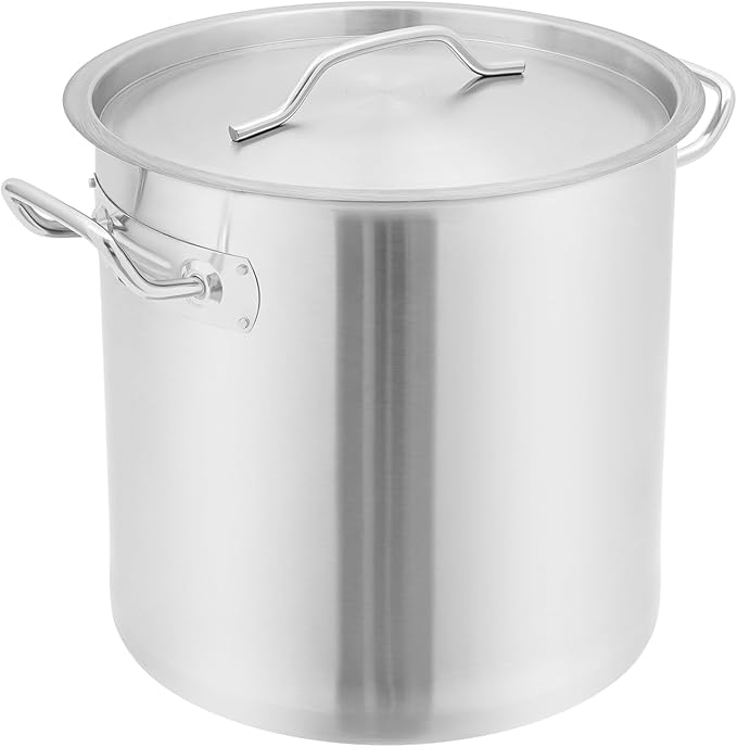 Large Stock Pot with Lid, Stainless Steel Cookware Stockpot, 22.2 Quart Heavy Duty Soup Pot with 2 Handles, All Stoves Compatible, Fast and Uniform Heating