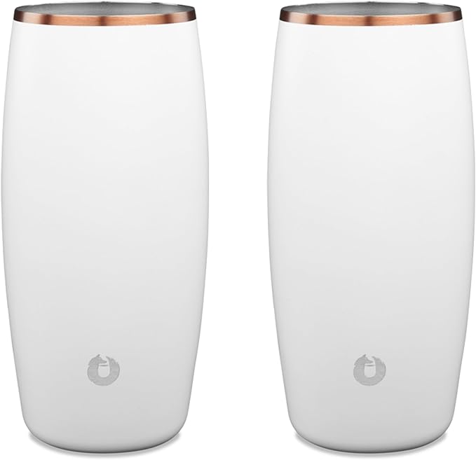 SNOWFOX Premium Vacuum Insulated Stainless Steel Beer Glass, Home Bar Accessories, Elegant Bartending, Lightweight Pint Glasses, Sleek Drinkware, Frosty Beverages Stay Cold, 18oz, Set of 2,White/Gold