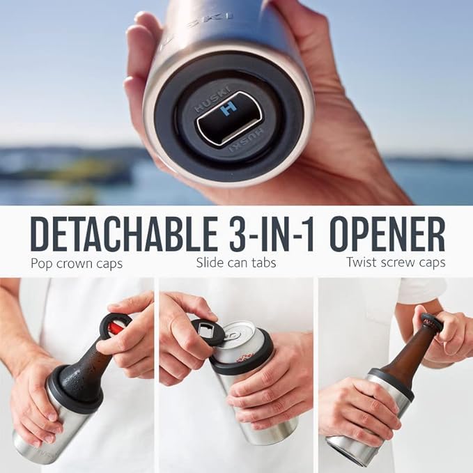 Huski Beer Cooler 2.0 | NEW | Premium Can and Bottle Holder | Triple Insulated Marine Grade Stainless Steel | Detachable 3-in-1 Opener | Works as a Tumbler | Best Gifts for Beer Lovers (White)