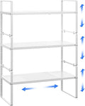 Expandable Cabinet Shelf Organizer Adjustable Metal Spice Rack Stackable Freestanding Counter Storage Shelves for Kitchen Cabinet Under Sink Office Desk (White - 3Pack - L16.5-27'' * W8'' * H9.6'')