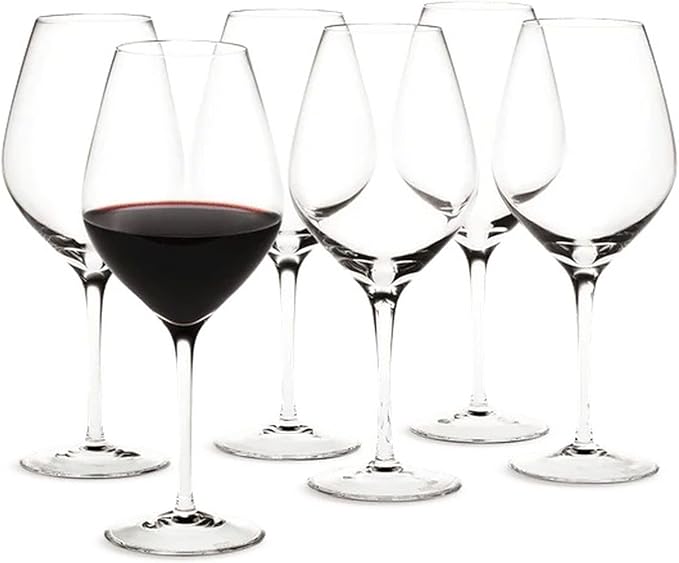 Holmegaard Cabernet Red Wine Glass, Clear, 8.9" H x 3.7" D, 17.6 oz, Set of 6, Designed by Peter Svarrer, Gift Box Included
