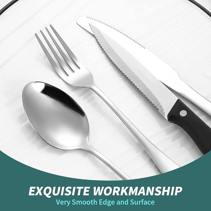 Modern Flatware Silverware Set for 4 Stainless Steel Cutlery 24 Pieces include Forks Spoons Knives Mirror Polished Dishwasher Safe Home and Restaurant Utensils