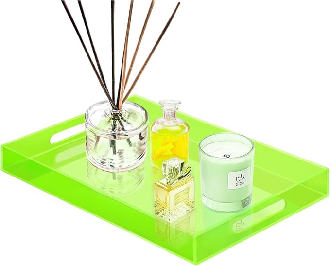 SetGame Acrylic Serving Tray with Handles, Bathroom Desktop Decorative Storage Arylic Trays, Simple Vanity Tray Food Tea Fruit Dinner Snack Tray for Bar Kitchen Party