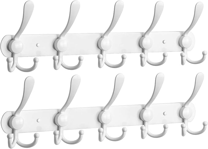 NearMoon Coat Rack Wall Mounted-2 Pack, Heavy Duty Bath Towel Hooks Stainless Steel Robe Hooks Holder, Metal Coat Hook for Towel Coat Hat Key Bathroom Bedroom Hotel Entryway (5 Hooks, White)