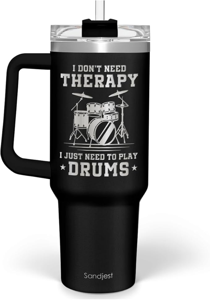 SANDJEST Drummer Gifts for Men, 40oz Stainless Steel Insulated Coffee Tumbler with Lid & Straw, Travel Mug Cup Gift for Drummers, Christmas Birthday