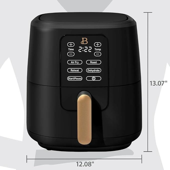 Beautiful by Drew Barrymore 6-Quart Digital Air Fryer, TurboCrisp Technology, Touch-Activated Display, 1750W, 90–400°F, Dishwasher-Safe Basket (BLACK SESAME)