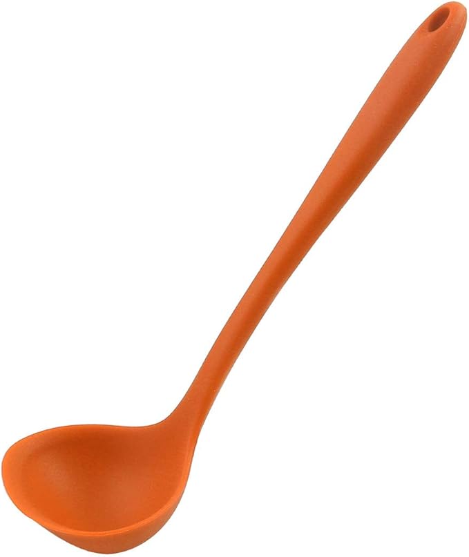 uxcell Silicone Soup Ladle Spoon 8.5 Inch Heat Resistant to 450°F One Piece Design Restaurant Kitchen Cooking Utensil for Serving Soup Orange