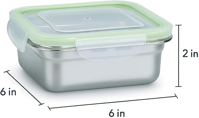 Set of 2 Stainless Steel Sandwich Containers - Food Grade Stainless Steel Metal Base plus a BPA Free, Lock Tight BPA Free Lid with Airtight Silicone Seal. Great for Sandwiches and Snacks