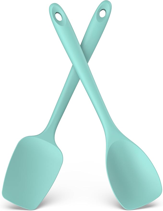 600ºF Heat Resistant Silicone Spoons: U-Taste Flexible Baking Spoon Spatula & Cooking Scoop Spoonula, Seamless Soft Kitchen Utensils for Serving, Scraping, Scooping in Non-Stick Cookware (Aqua Sky)