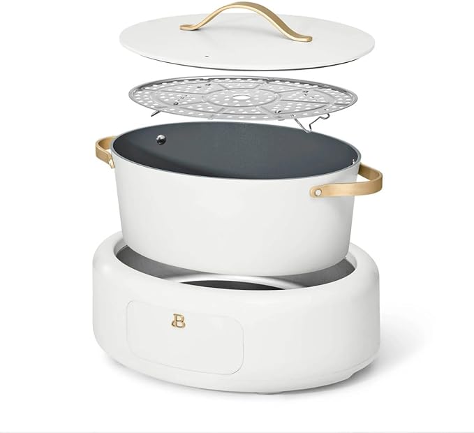 Beautiful 10-in-1 Electric Multi-Cooker, 6-Quart, Digital Display, Non-Stick Pot, One-Touch Control, 10 Cooking Functions (White Icing)