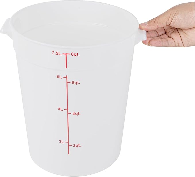 Restaurantware-Met Lux 8 Quart Food Storage Container, 1 White Storage Container - Lids Sold Separately, Red Volume Markers, Dishwashable Container, Side Handles, For Storing Foods