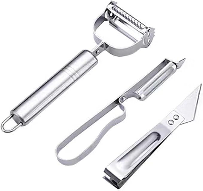 3-Piece Kitchen Peeler & Prep Set: Y Peeler, Straight Peeler & Poultry/Fish Tool with Non-Slip Comfort Handles for Peeling, Grating, De-Boning, De-Feathering Fruits, Vegetables, Potato, Chicken