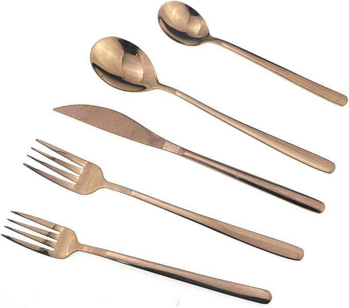JASHII Mirror Polished Rose Gold 30-Piece SUS304 Stainless Steel Flatware Set,Silverware Set Dinner Knife Fork Spoon Dessert Fork Salad Spoon Service for 6