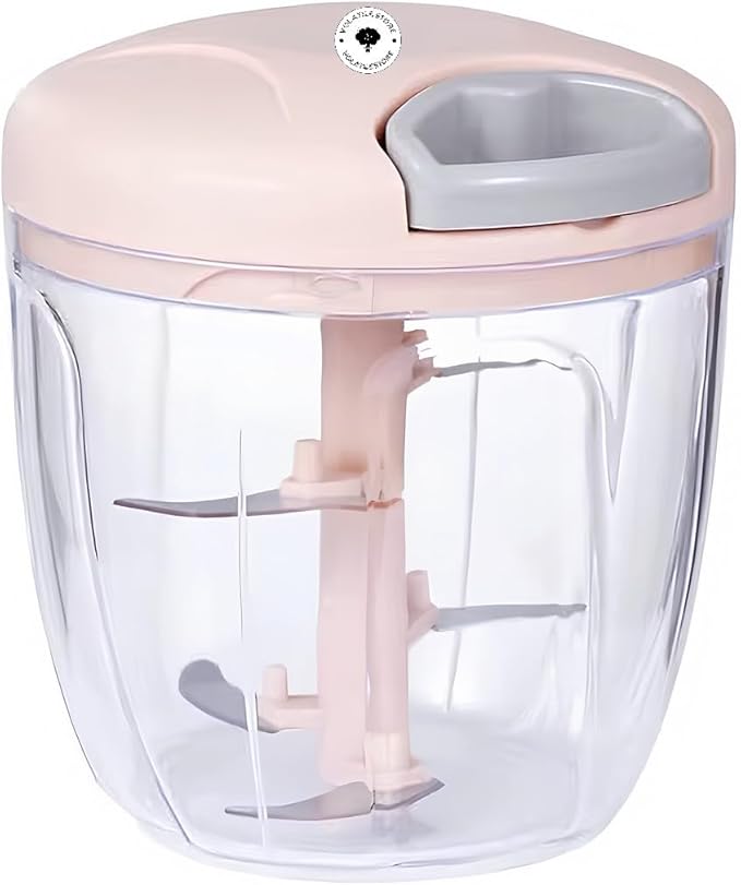 Manual Vegetable Chopper – Hand Pull Food Processor with 3 Stainless Steel Blades, BPA-Free Bowl, Ergonomic Handle – Garlic Onion Mincer for Kitchen, Camping, RV & Outdoor Use – Pink, 900ml