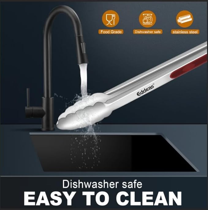 Tongs For Cooking - 7",9" and 12 inch Kitchen Tong Heat Resistant 600 Degrees Stainless Steel Tongs, Heavy Duty Metal Locking Tong, Perfect for Food, BBQ Red Set of 3