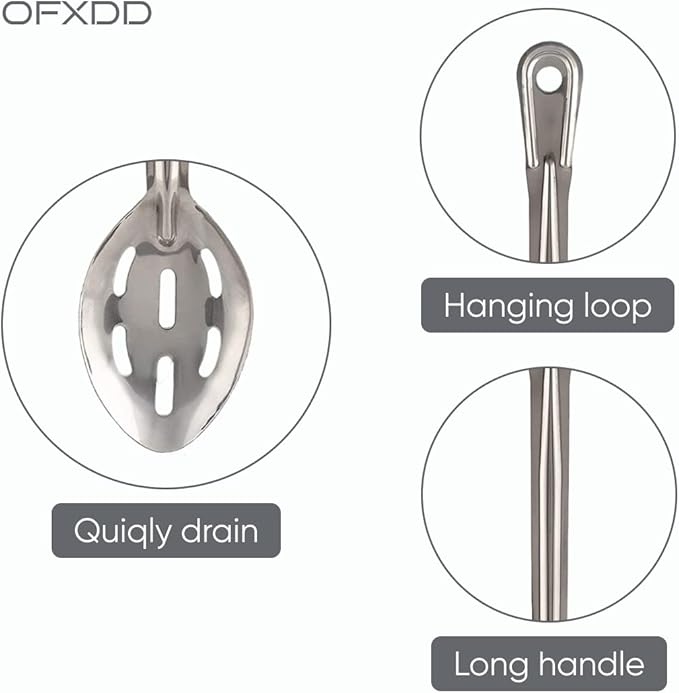 Perforated Stainless Steel Spoon - Serving Slotted Spoons for Restaurant - Large Metal Commercial Tablespoon for Cooking 3 Pcs