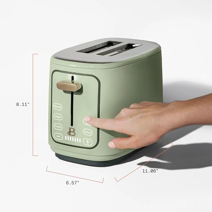Beautiful 2-Slices Touchscreen Toaster with Digital Display, 7 Shade Settings, Bagel/Frozen Presets, Extra-Wide Slots, 900W (Sage Green)