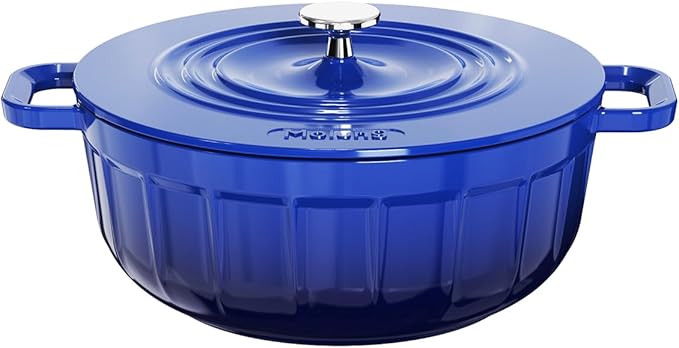 5 Quart Enameled Cast Iron Dutch Oven with Lid - round pot with lid – blue dutch oven - Enamel pot(Skydeep Blue)