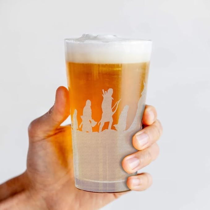 THE FELLOWSHIP Engraved 16oz Pint Glass | Inspired by Tolkien and Middle Earth | Great Christmas Gift Idea | Unique Elvish Wizard Fantasy Decor!