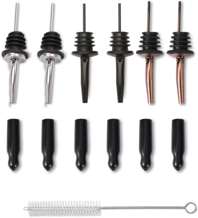 Food-Grade Stainless Steel Liquor Pour Spouts with Dust Caps | Leak-Proof Speed Pourer for Liquor & Alcohol Bottles - Brushed Silver, Matte Black, Rose Gold