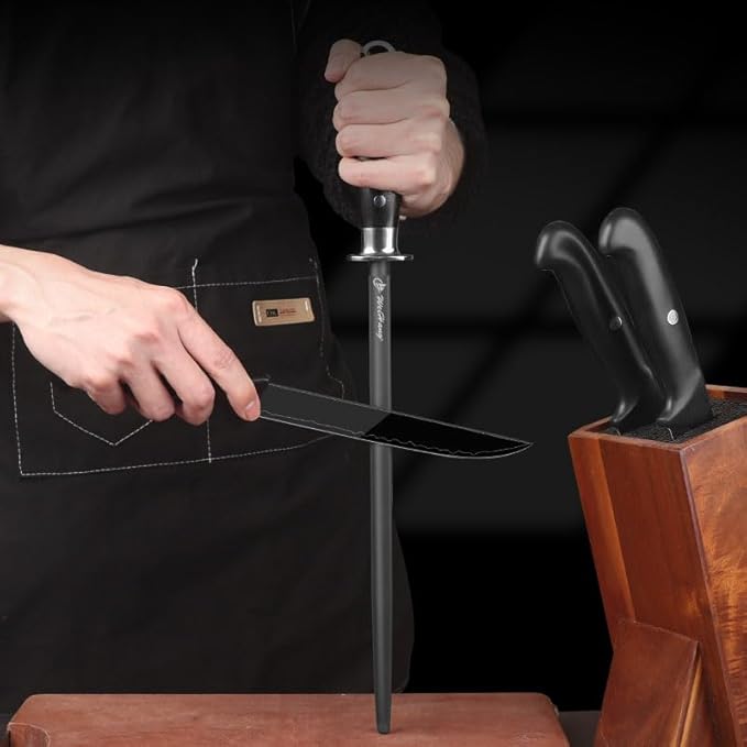 12 Inch Black Honing Rod, Sharpening Steel for Kitchen Knives – 12" Honing Steel – Craftsman Selection Series Handle Design Knife Sharpener