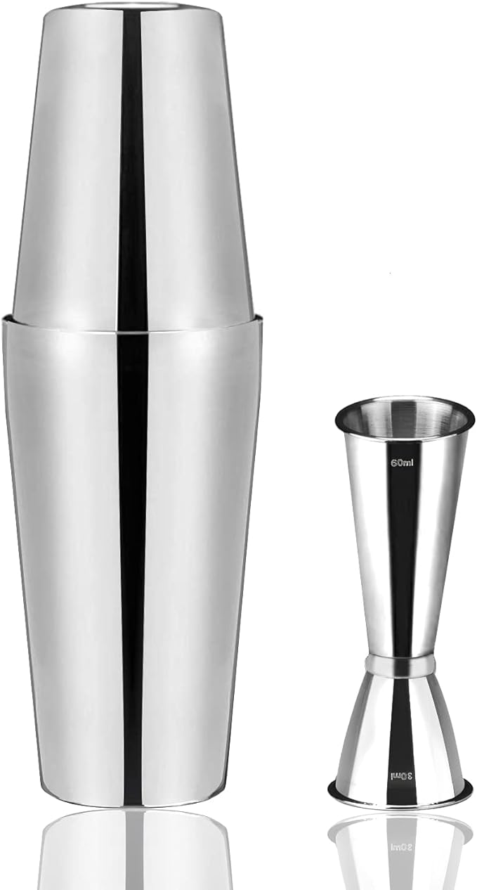 Anfly Boston Shaker 750 ml 600 ml Stainless Steel Cocktail Shaker Measuring Jug 60 ml 30 ml Internal Measuring Lines Tin on Tin Cocktail Shaker Kit Jigger Japanese Style