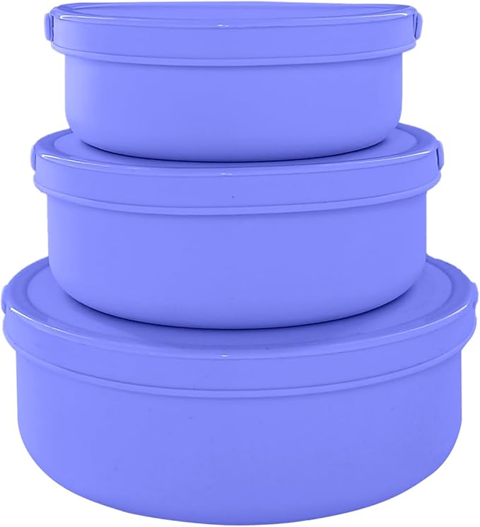 Silicone Food Storage Containers Bowl, Set of 3 Reusable Silicone Bento Lunch Box Containers with Lids (17oz, 25oz, 42oz) Dishwasher, Microwave and Freezer Safe (Indigo)