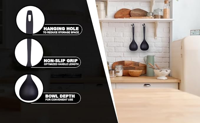 Cooking Spoon 12.2” – Lightweight Nylon Ladle, Non-Slip Grip, BPA-Free, Heat-Resistant 410°F, Nonstick Safe, Made in Japan