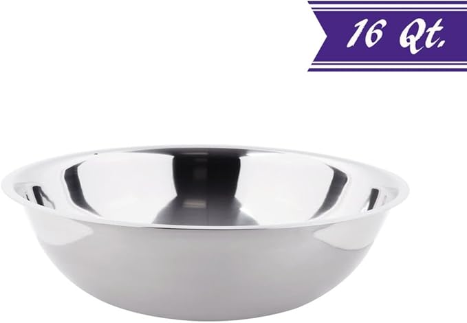 Betolla 16 Quart Stainless Steel Mixing Bowl – Medium Weight Flat Base Prep Bowl with Polished Mirror Finish for Baking, Cooking & Food Prep