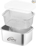 Square Colander Set,304 Stainless Steel with PE Lid,Storage Container,Prep,Tofu Drainer,Shellfish Drainer,Back of House Preparation,Refrigerator Storage,Picnic Party (1100ML)