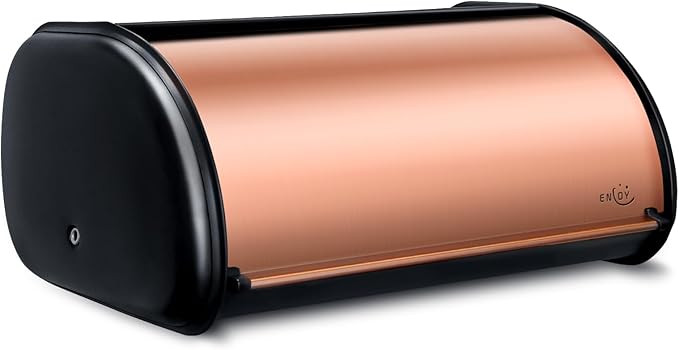 ENLOY Bread Box for Kitchen Countertop, Stainless Steel Bread Storage Bin for Kitchen with Roll Up Lid, Large Capacity Bread Keeper Holds Large Loaves of Bread (Rose Gold) 17 x 11 x 7 IN