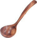 Wooden Ladle Spoon, Long Handle Wood Teak Soup Deep Serving Spoon Porridge for Cooking Kitchen Smooth Finish Lightweight Natural Texture Sustainable Handcrafted Versatile Utensil(7.87×2.36in)