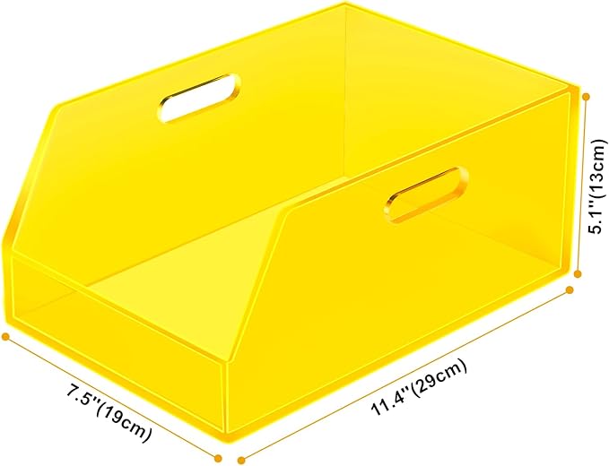 Gelite Stackable Storage Bin Organizer with Handles Acrylic Storage Container for Toy Pantry Kitchen Cabinet Bathroom Closet Office Organization, 11.4x7.5x5.1'', Neon Yellow