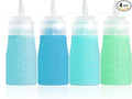 Condiment Squeeze Bottles, 12 oz Silicone Squeeze Bottles For Sauces, Leak Proof Condiment Containers with Extra Interchangeable lid, Easy Squeeze for Oil, Honey & Dressings, BPA FREE (4 Pack)