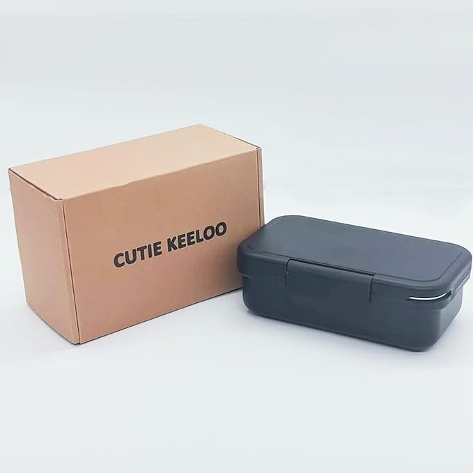 Stainless Steel Small Bento Box for Adults - Leakproof Microwave Safe Lunch Box for Work, Meal Prep and On the Go with Utensils & Canvas Bag (Black), Compact-Sized for Moderate Appetites