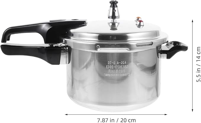 DOITOOL Aluminum Pressure Cooker 20cm/7.9inch Bottom Small Pressure Cooker for Gas Stove Induction for Home Cooking, Silver